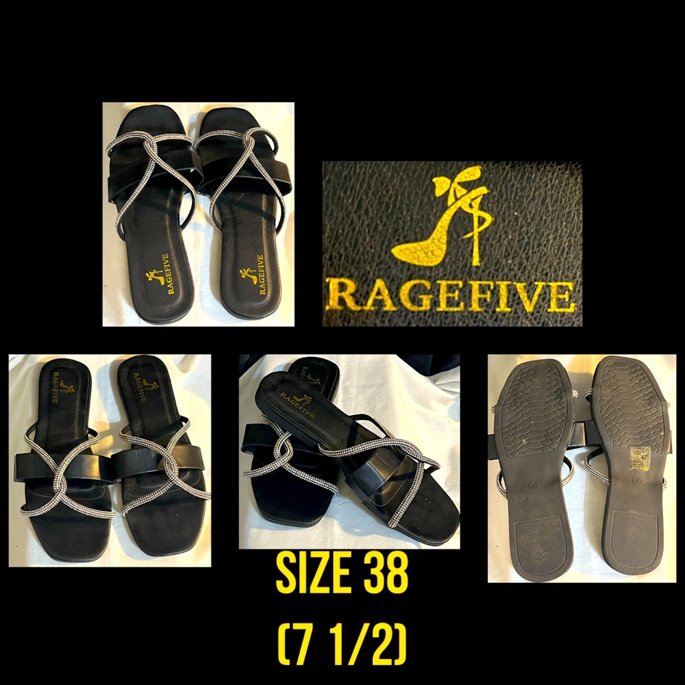 Size 38(7 1/2)- Black Dressy Slip On Sandals